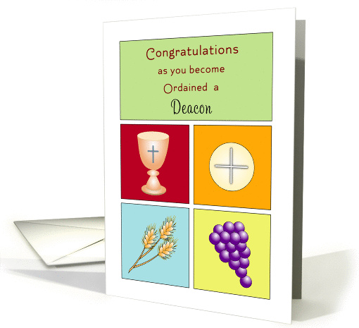 For Deacon Ordination Greeting Card-Host-Chalice-Grapes-Wheat card