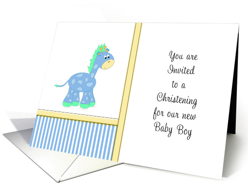 Christening-Baptism Invitation for Baby Boy-Blue Giraffe card (817795)