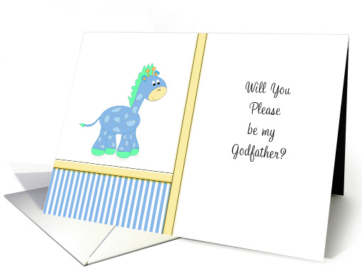 Be My Godfather Greeting Card Invitation-Blue Giraffe card (817802)