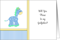 Be My Godfather Greeting Card Invitation-Blue Giraffe card