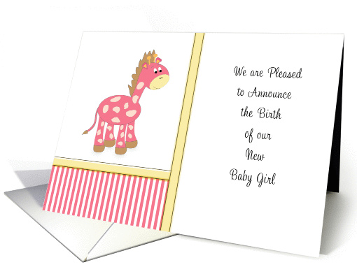 New Baby Girl Birth Announcement Greeting Card-Pink Giraffe card