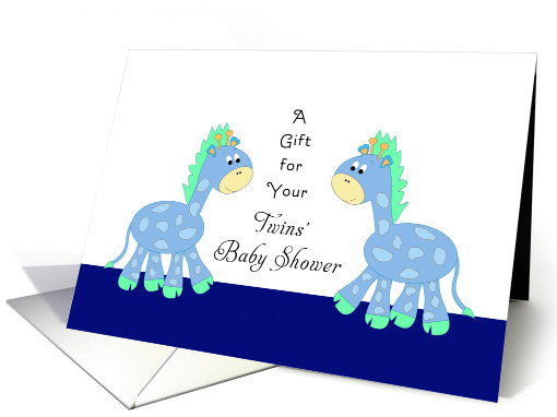 For Twins' Baby Shower Greeting Card-Two Blue Giraffes card (818687)