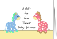 Gift For Twin Babies-Baby Shower Greeting Card-Blue & Pink Giraffes card