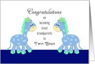 For Great Grandparents to Twin Boys Card-Great Grandsons-Blue Giraffes card