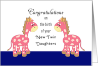 For New Twin Girls Greeting Card-New Twin Daughters-Pink Giraffes card