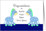 New Twin Boys / New Twin Sons Greeting Card with 2 Blue Giraffes card