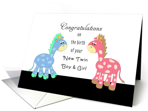 New Twin Boy and Girl Greeting Card-Congratulations-Pink... (818707)