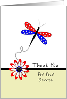 Thank You For Your Service Greeting Card with Patriotic Dragonfly card