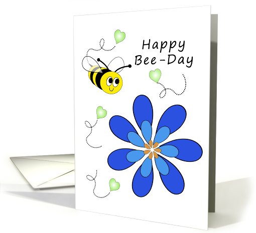 Happy Bee-Day-Bumble Bee, Flower and Hearts card (819675)