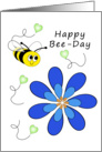 Happy Bee-Day-Bumble Bee, Flower and Hearts card