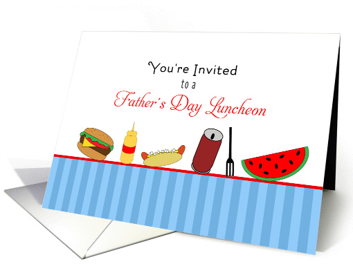 Father's Day Luncheon Invitation-Hamburger-Hot Dog-Soda-Mustard card