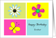 Sister Birthday Card, Butterfly, Flowers card
