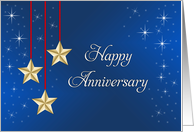 For Employee Anniversary Card-Three Gold Colored Stars-Red Strings card