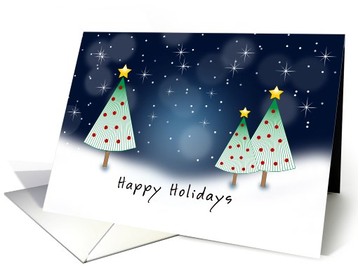 Christmas Trees in Winter Scene-Happy Holidays card (829070)