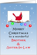 For Brother & Sister-In-Law Christmas Card-Red Cardinal on Tree Branch card
