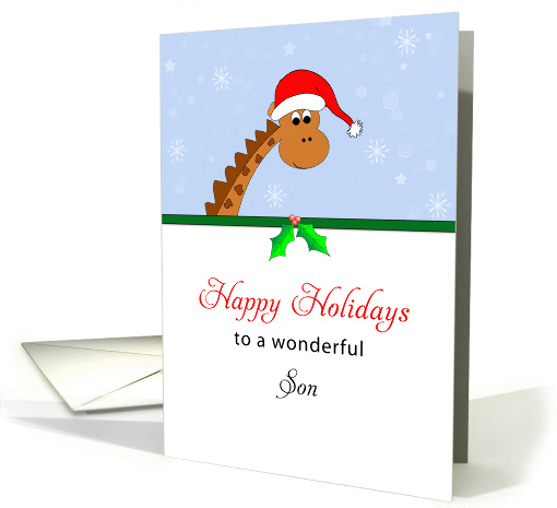 For Son Christmas Card-Happy Holidays-Giraffe Wearing Santa Hat card
