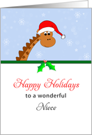 For Niece Christmas Card-Happy Holidays Giraffe Wearing Santa Hat card