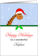 For Nephew Christmas Card-Happy Holidays-Giraffe Wearing a Santa Hat card