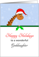 For Goddaughter Christmas Card-Happy Holidays-Giraffe & Santa Hat card