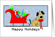 Happy Holidays Card with Dog, Sleigh and Presents card