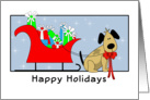 Happy Holidays Card with Dog, Sleigh and Presents card