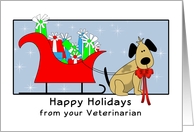 Christmas Card from Veterinarian with Dog, Sleigh and Presents card