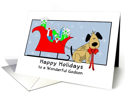 Godson Christmas Card with Dog, Sleigh and Presents card (830674)