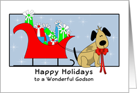 Godson Christmas Card with Dog, Sleigh and Presents card
