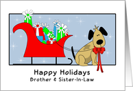 Brother and Sister-In-Law Christmas Card with Dog, Sleigh and Presents card