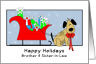 Brother and Sister-In-Law Christmas Card with Dog, Sleigh and Presents card