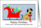 From Pet Grooming Service Christmas Card with Dog, Sleigh and Presents card