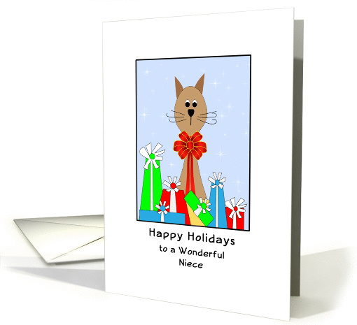 For Niece Christmas Greeting Card-Brown Cat-Christmas Presents card