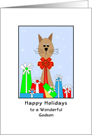 For Godson Christmas Greeting Card-Cat Wearing Bow-Christmas Presents card