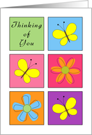 Thinking of You Card-Butterflies and Flowers in Squares card