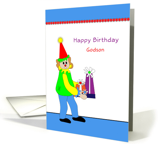Godson Birthday Card with Clown and Presents card (832098)
