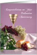 Ordination Anniversary Greeting Card-Grapes-Chalice-Bread-Ivy card