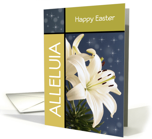 Religious Happy Easter Greeting Card-White Lilies-Alleluia card