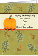 Son & Daughter-In-Law Thanksgiving Greeting Card-Pumpkin and Leaves card
