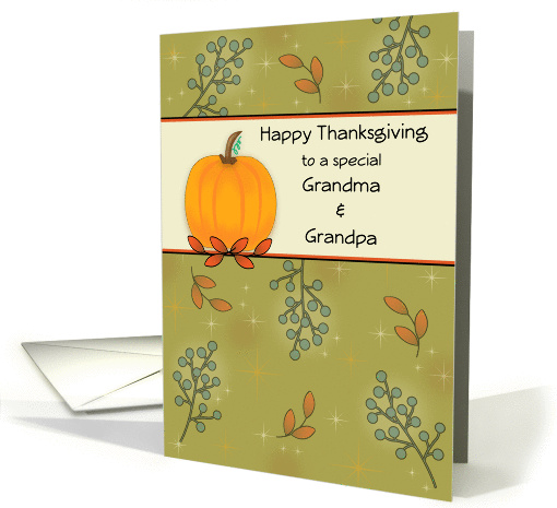 Grandma & Grandpa Thanksgiving Greeting Card-Pumpkin and Leaves card