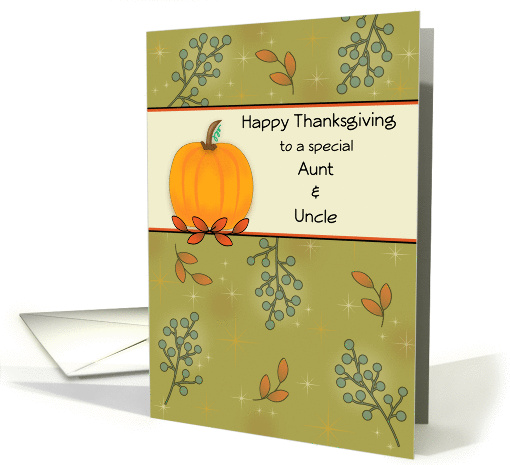 Aunt and Uncle Thanksgiving Greeting Card-Pumpkin and Leaves card
