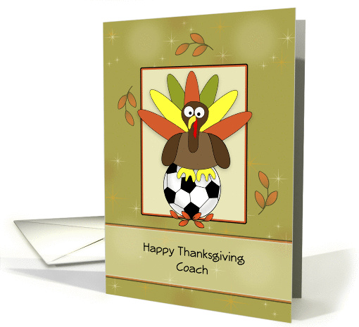 Soccer Coach Thanksgiving Greeting Card-Leaves-Soccer Ball card