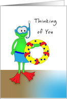 Thinking of You Away at Camp Greeting Card-Frog-Snorkel-Inner Tube card