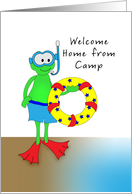 Welcome Home From Camp Greeting Card with Frog, Snorkel, Inner Tube card