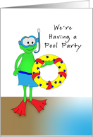 Pool Party Invitation Greeting Card with Frog, Snorkel, Inner Tube card