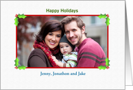 Christmas Photo Greeting Card with Holly Berries Frame Customizable card