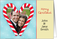 Customizable Candy Cane Heart Photo Card