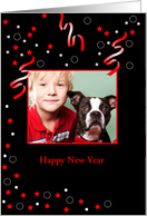 Customizable New Year’s Photo Card with Streamers and Stars card