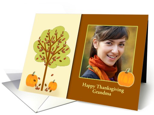 Customizable Thanksgiving Photo with Tree and Pumpkin card (851154)