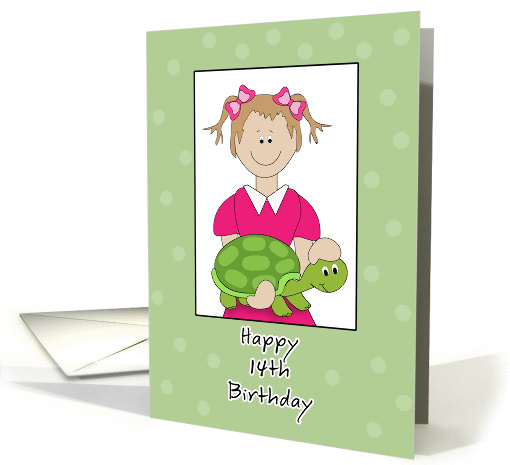 14th Birthday Girl Holding Turtle card (853217)