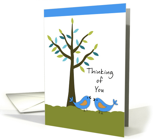 Thinking of You Greeting Card with Two Blue Birds and Tree card